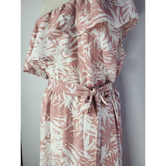 Long Tall Sally LTS One Shoulder Ruffle Floral Midi Dress US 16 Pink Party NEW - Picture 6 of 14